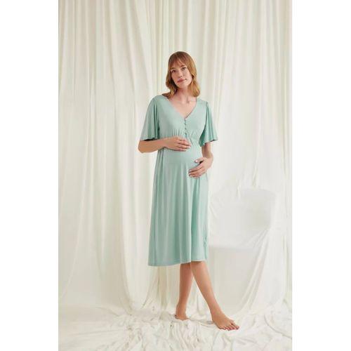 Dantelli Önü Düğmeli Hamile Lohusa Viskon Gecelik