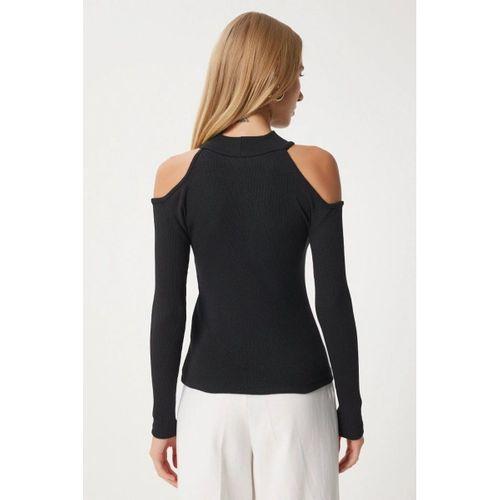 Kadın Uzun Kollu Omuz Dekolteli Kaşkorse Kumaş Bluz