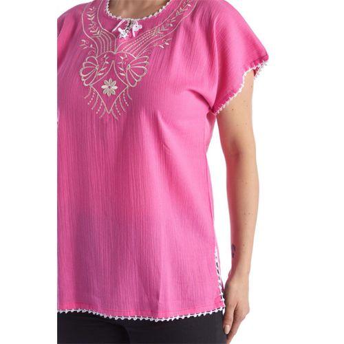 Kısa Kol Pembe Şile Bezi Yazlık Bluz