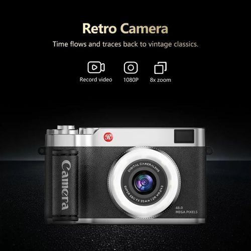 4k Çantalı Dijital Retro Video Kamera 48mp 16x Zoom Işıklı (32gb) Kart Dijital Fotoğraf Makinesi Siyah
