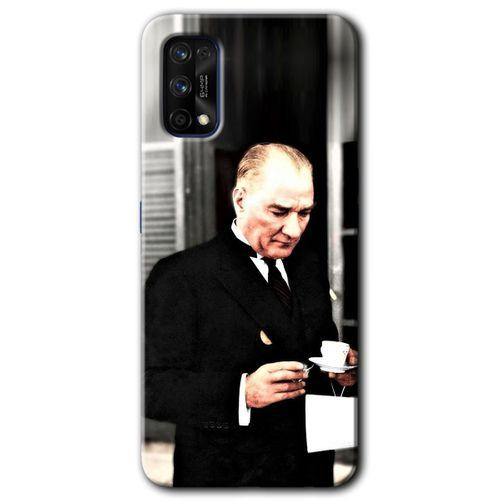 Realme 7 Pro Kılıf Baskılı Kapak - Atatürk Türk Kahvesi + 5D Tam Kaplayan Cam