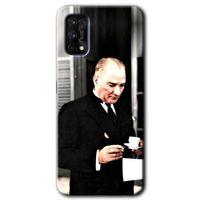 Realme 7 Pro Kılıf Baskılı Kapak - Atatürk Türk Kahvesi + 5D Tam Kaplayan Cam