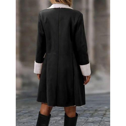 Kadın Uzun Kollu Yakalı Düğmeli Süet Mini Manto