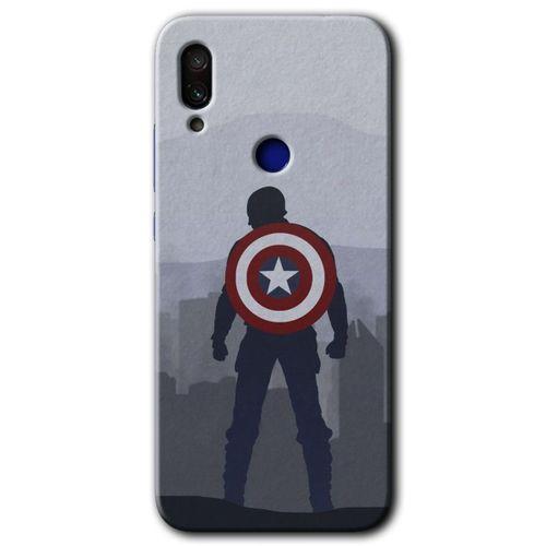 MRCİLETİSİM Xiaomi Redmi Note 7 Kılıf HD Desen Baskılı Arka Kapak+Temperli Cam - Captain Avenger