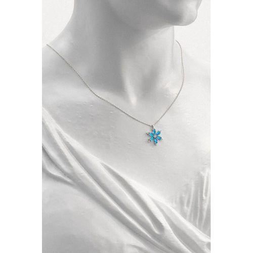 925 Ayar Lotus Çiçeği Aquamarin Taşlı Kadın Gümüş Kolye