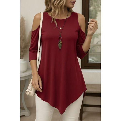 Kadın Omuzlardan Açık Sıfır Yaka Asimetrik Kesim Detay Viskon Bluz