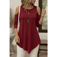 Kadın Omuzlardan Açık Sıfır Yaka Asimetrik Kesim Detay Viskon Bluz