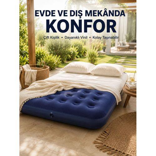 Konforlu Çift Kişilik Şişme Yatak Flokeli Yüzey Dayanıklı Gövde