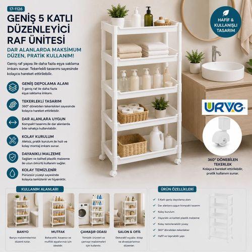 5 Katlı Tekerlekli Sepet Organizer Raf Ünitesi (355x220x850 mm)
