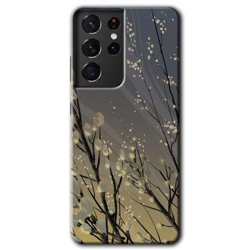 MRCİLETİSİM Samsung Galaxy S21 Ultra Kılıf HD Desen Baskılı Arka Kapak + Temperli Cam - Branches Flowers