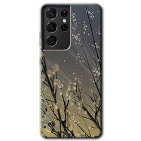 MRCİLETİSİM Samsung Galaxy S21 Ultra Kılıf HD Desen Baskılı Arka Kapak + Temperli Cam - Branches Flowers