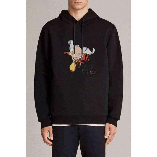 Anime One Punch Man Baskılı Siyah Erkek Kapşonlu Sweatshirt