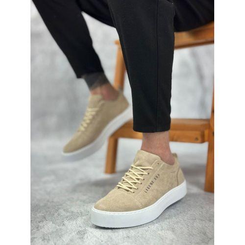 BA0104 Bağcıklı Krem Süet Beyaz Taban Spor Klasik Erkek Ayakkabı