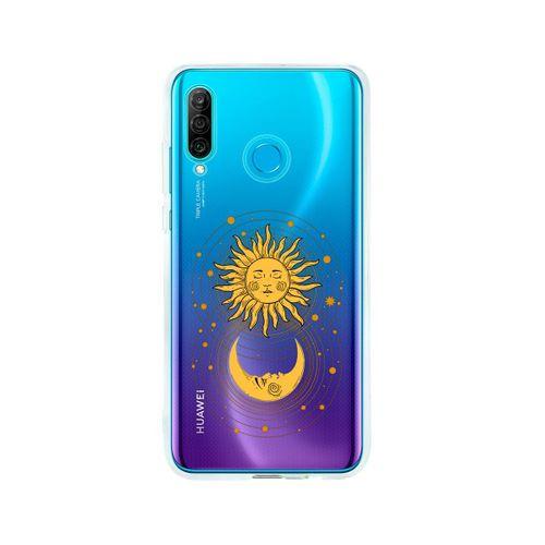 Huawei P30 Lite Moon & Sun Desenli Premium Şeffaf Silikon Kılıf
