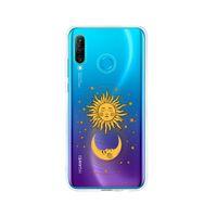 Huawei P30 Lite Moon & Sun Desenli Premium Şeffaf Silikon Kılıf