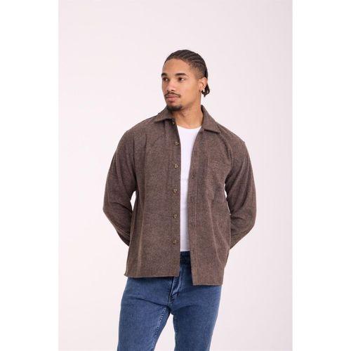 Frankel Kaşe Kumaş Tek Cepli Relaxed Fit Erkek Gömlek - Koyu Bej