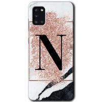 Samsung Galaxy A31 Kılıf Baskılı Kapak - Pembe Mermer Desenli N Harfi +Tam Ekran Koruyucu
