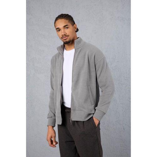 Ron Selanik Örme İçi Peluş Çift Fermuarlı Dik Yaka Erkek Hırka Sweatshirt - Füme