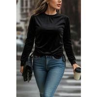 Kadın Uzun Kollu Bisiklet Yaka Yanları Ve Kolları Büzgülü Kadife Bluz