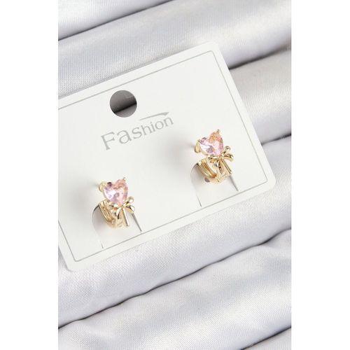Pirinç Zirkon Taşlı Fiyonklu Kalp Model Gold Renk Çocuk Küpe