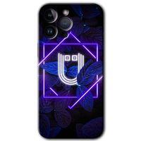 Potkal Hediye Fabrikası iPhone 14 Pro Kılıf HD Desen Baskılı Arka Kapak - Dark Neon Yaprak Ü Harfi