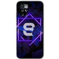 Redmi Note 11 4G Kılıf HD Desen Baskılı Arka Kapak - Dark Neon Yaprak S Harfi + Kırılmaz Cam