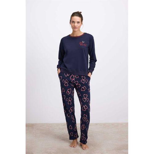 Kadın Uzun Kol Sweatshirt Ve Kalpli Pantolon Pijama Takımı Şık Ve Rahat Ev Giyimi