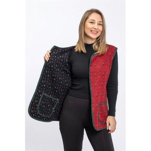 Kolsuz Meryem Çift Taraflı Cepli Pazen Kışlık Yelek Siyah/Bordo Syh/Brd