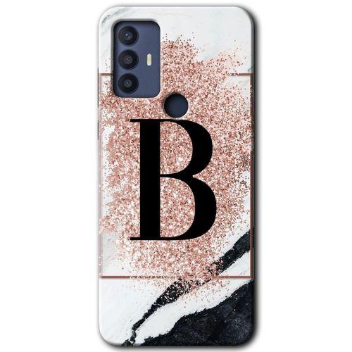 TCL 30 SE Kılıf HD Desen Baskılı Arka Kapak - Pembe Mermer Desenli B Harfi