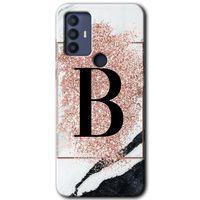 TCL 30 SE Kılıf HD Desen Baskılı Arka Kapak - Pembe Mermer Desenli B Harfi