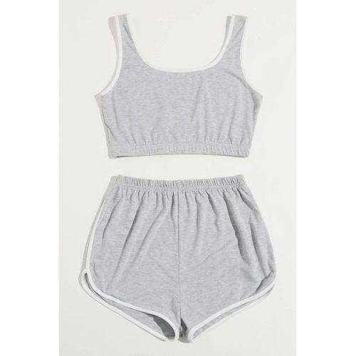 Kadın Gri Askılı Crop Top Ve Şortlu Gecelik Takım