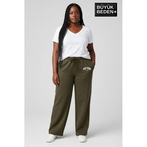 Kadın Büyük Beden New York Baskılı Rahat Kesim Paça Reçme ince Eşofman Altı SPR26EAk952-5