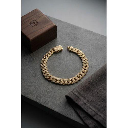 Cuban Zincir Model Zirkon Taşlı Gold Renk Erkek Bileklik
