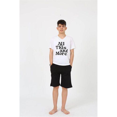 Erkek Genç Garson Boy Kısa Kol Beyaz Penye Şortlu Pijama Takımı