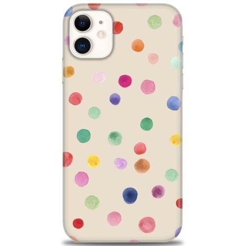 iPhone 11 Kılıf HD Baskılı Kılıf - Renkli Puantiye + Tam Ekran Koruyucu