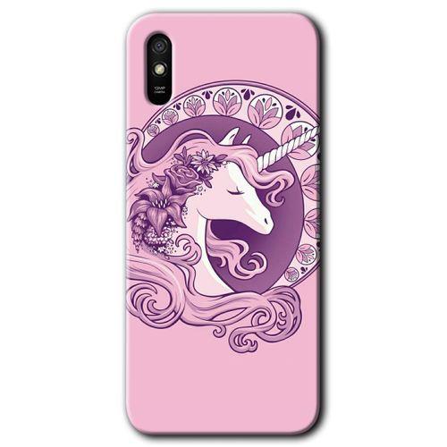 Redmi 9A Kılıf HD Desen Baskılı Arka Kapak - Unicorn-Pembe + Kırılmaz Cam