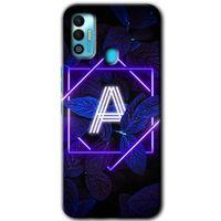 Tecno Spark 7T HD Baskılı Kılıf + 9D Tam Ekran Koruyucu - Dark Neon Yaprak A Harfi
