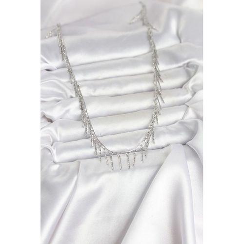 Pirinç Gümüş Renk Saçaklı Model Kadın Kolye