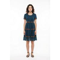 Kısa Kol Neva Bisiklet Yaka Nakışlı Otantik Vual Kısa Elbise Petrol Ptrl