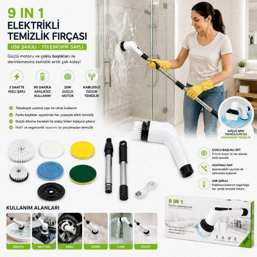 Şarjlı Elektrikli Temizlik Fırçası 9in1 25W Kablosuz Hızlı Şarj