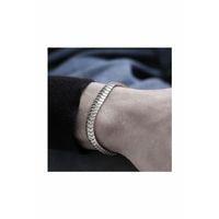 Erkek Kadın Unisex Gümüş Renk Yassı Tırtıl Birbirine Geçmeli Model Künye Bileklik SNJ-954