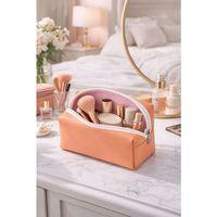 Deri Makyaj Kozmetik Çantası Seyahat Tipi Çanta Organizer Şeftali