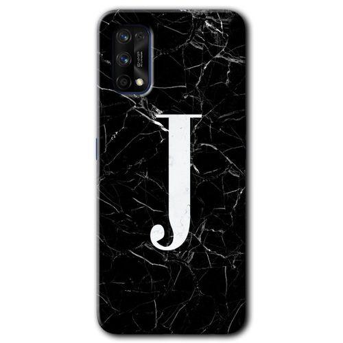 Realme 7 Pro Kılıf HD Desen Baskılı Arka Kapak - Siyah Mermer Desenli J Harfi