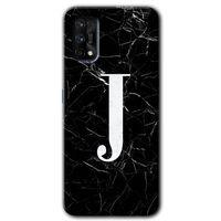 Realme 7 Pro Kılıf HD Desen Baskılı Arka Kapak - Siyah Mermer Desenli J Harfi
