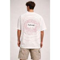 Erkek Bisiklet Yaka Baskılı Kısa Kollu Tişört Streetwear Günlük Basic Pamuklu T-shirt - Beyaz