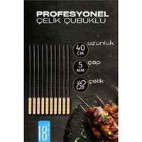 Çelik Şiş Çubuğu - Mangal Şişi Ahşap Saplı Kebap Şişi  18 Adet