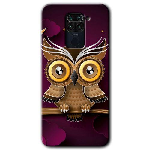 Redmi Note 9 Kılıf HD Desen Baskılı Arka Kapak - Owl Bird Branch
