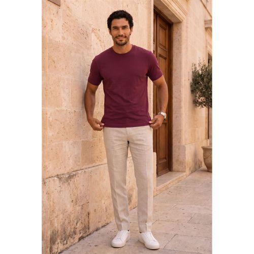 Linklater Regular Fit Basic Likralı Pamuk Erkek T-Shirt - Koyu Bordo