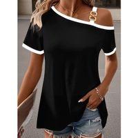 Kadın Kısa Kollu Tek Omuzu Açık Askı Toka Detaylı Viskon Bluz