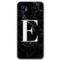 OPPO Oppo Reno 6 Kılıf HD Desen Baskılı Arka Kapak + Temperli Cam - Siyah Mermer Desenli E Harfi